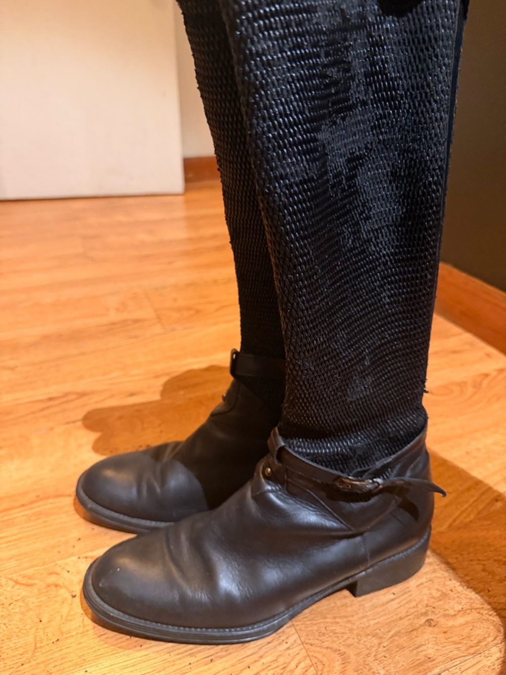 Aquatalia Urope Elastic Loop Woven Riding Knee High Boots Black Leather Size 39